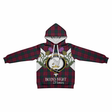 Lindsay Tartan Family Crest Kid Hoodie Scottish Burns Night Thistle Floral