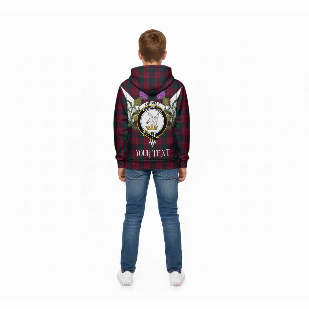 Lindsay Tartan Family Crest Kid Hoodie Scottish Burns Night Thistle Floral