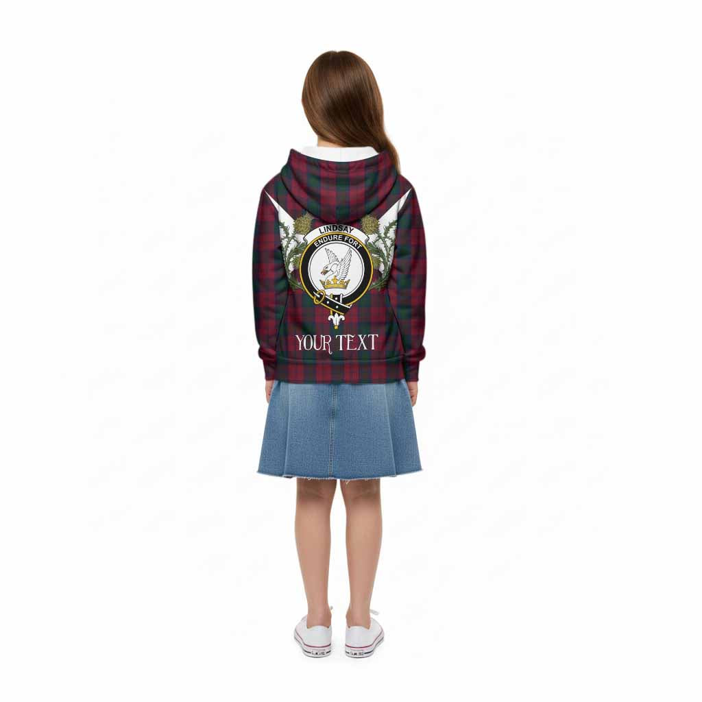 Lindsay Tartan Family Crest Kid Hoodie Scottish Burns Night Thistle Floral