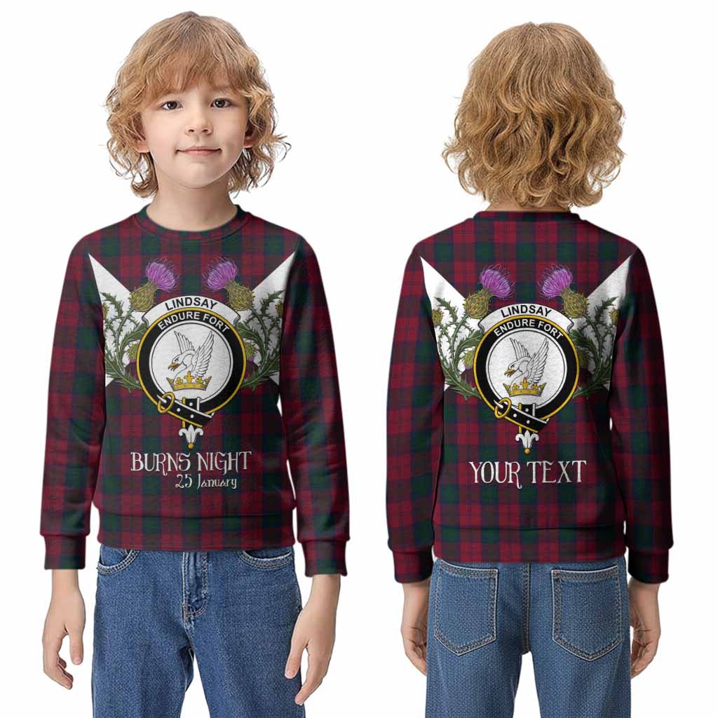 Lindsay Tartan Family Crest Kid Knitted Sweatshirt Scottish Burns Night Thistle Floral