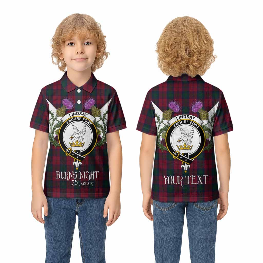 Lindsay Tartan Family Crest Kid Polo Shirt Scottish Burns Night Thistle Floral