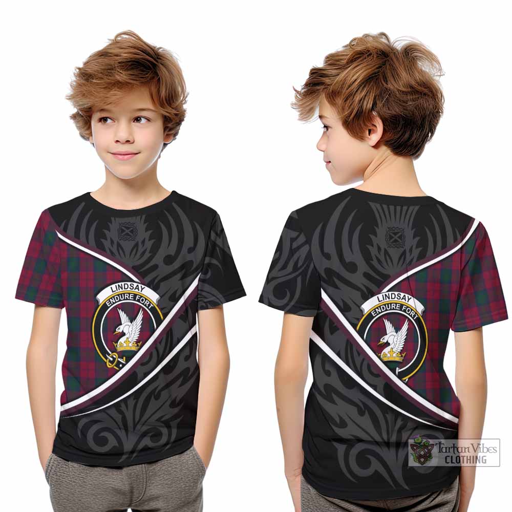 Lindsay Tartan Family Crest Kid T-shirt Celtic Scottish Thistle Floral - Tartan Vibes Clothing
