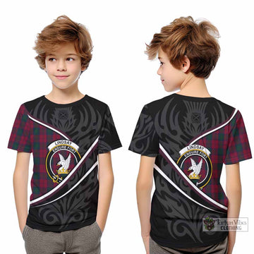 Lindsay Tartan Family Crest Kid T-shirt Celtic Scottish Thistle Floral - Tartan Vibes Clothing
