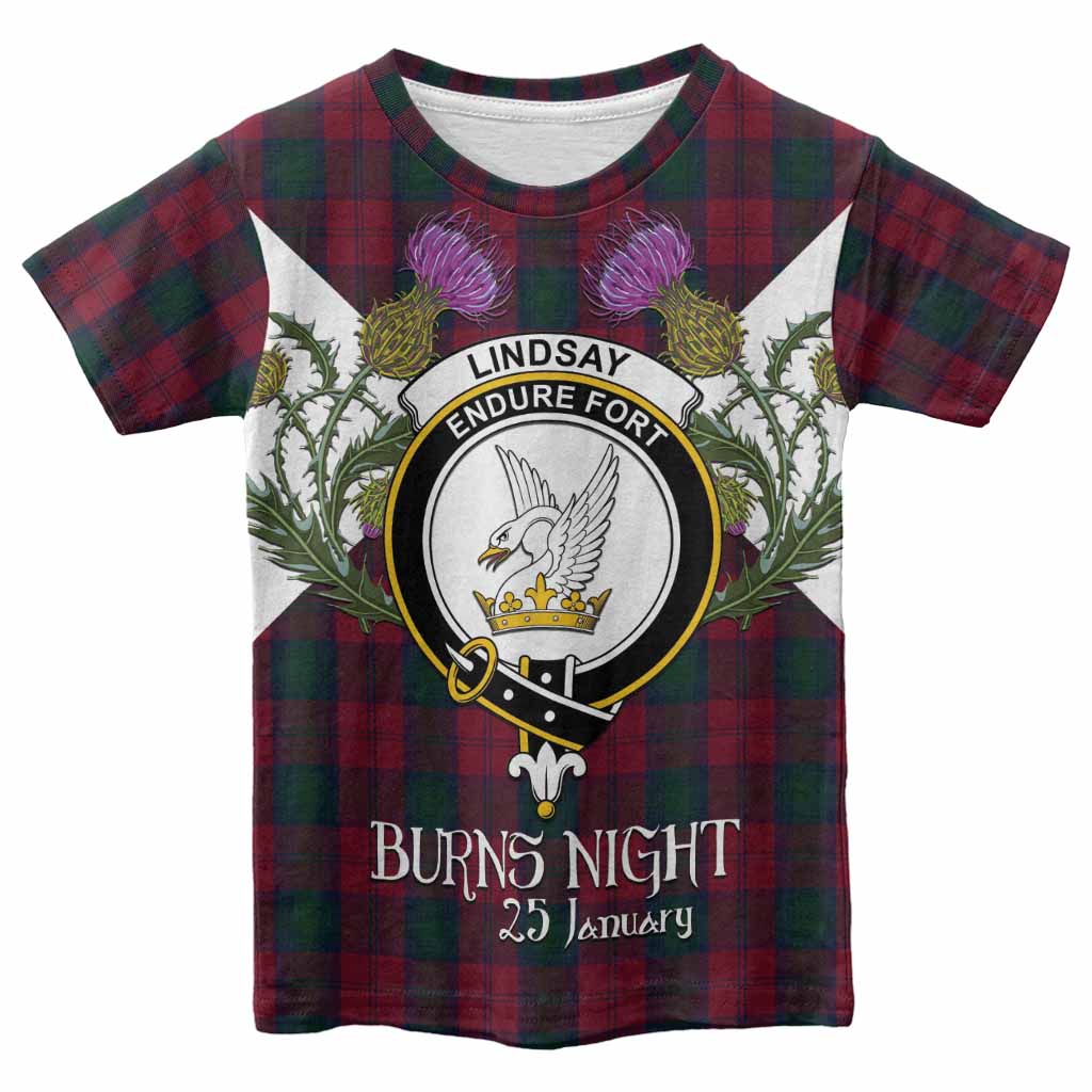 Lindsay Tartan Family Crest Kid T-shirt Scottish Burns Night Thistle Floral