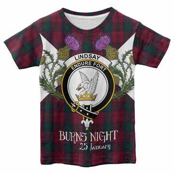 Lindsay Tartan Family Crest Kid T-shirt Scottish Burns Night Thistle Floral