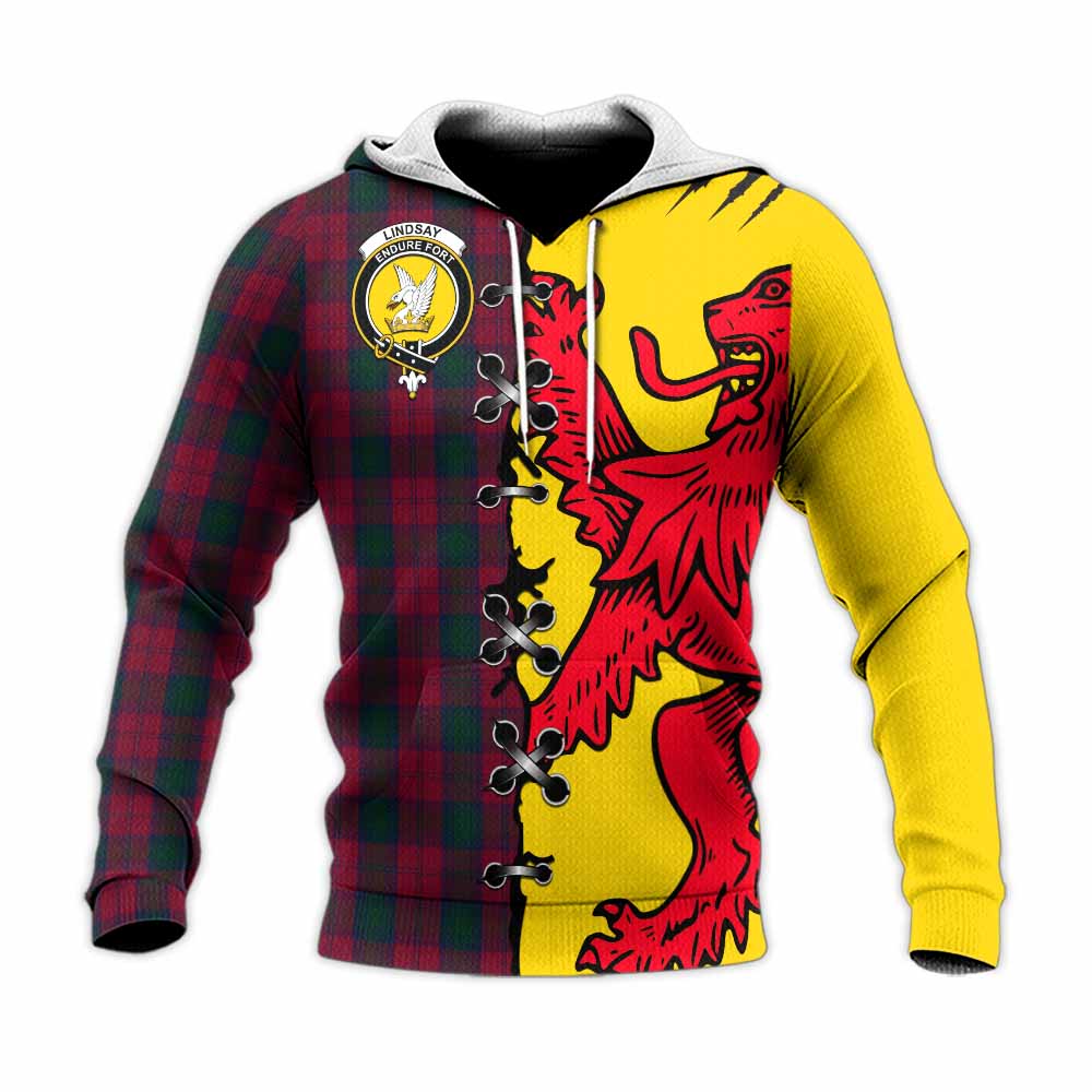 Lindsay Tartan Family Crest Knitted Hoodie Lion Rampant Honor - Tartan Vibes Clothing