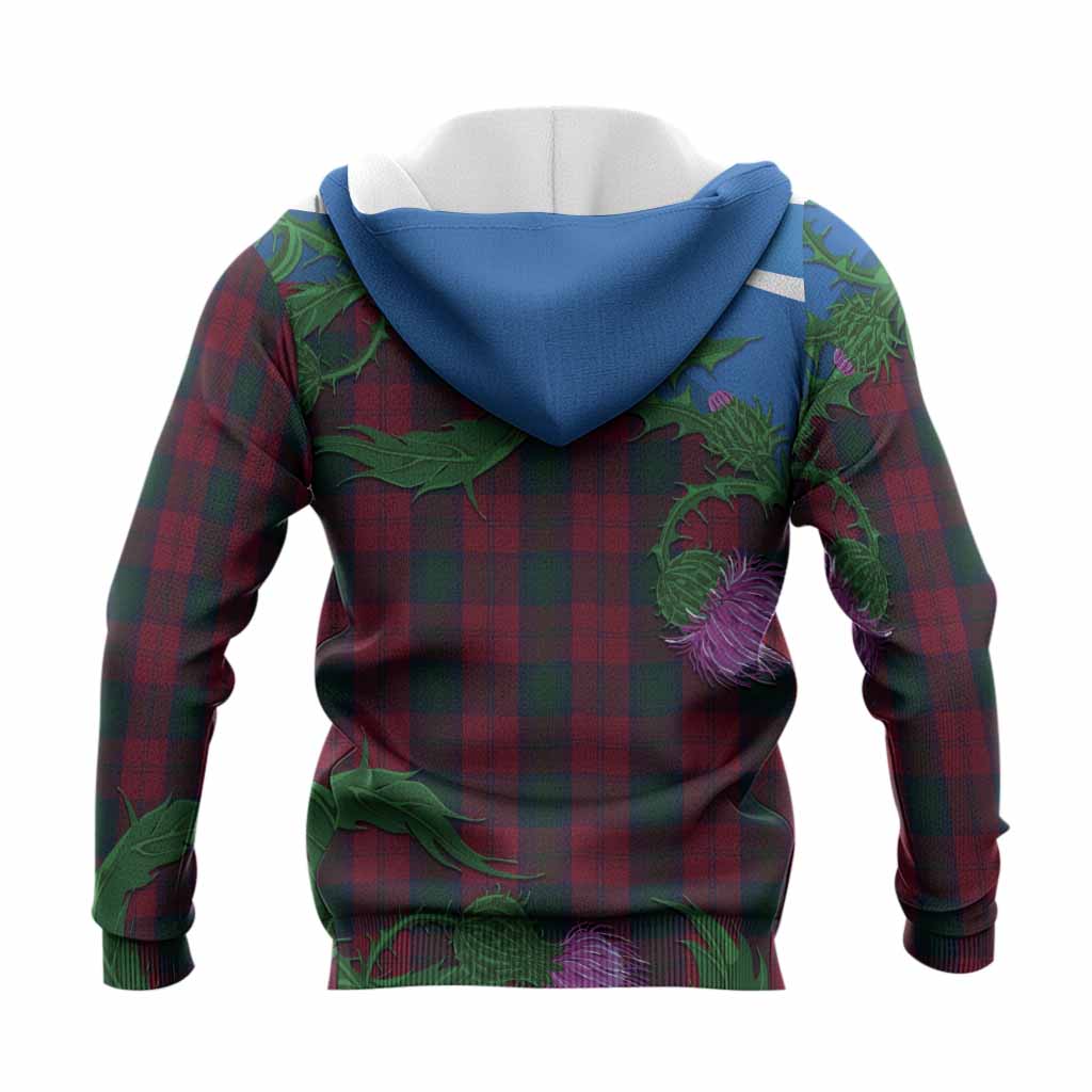 Lindsay Tartan Family Crest Knitted Hoodie Thistle in Minimalism