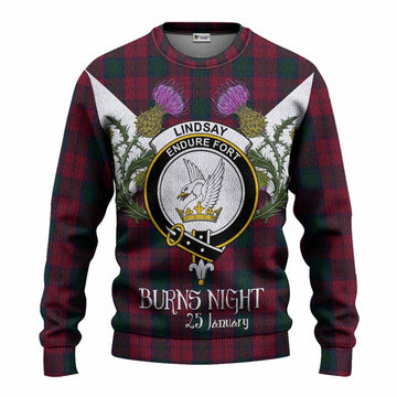 Lindsay Tartan Family Crest Knitted Sweater Scottish Burns Night Thistle Floral