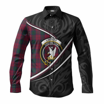 Lindsay Tartan Family Crest Long Sleeve Button Shirts Celtic Scottish Thistle Floral