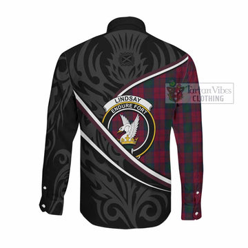 Lindsay Tartan Family Crest Long Sleeve Button Shirts Celtic Scottish Thistle Floral