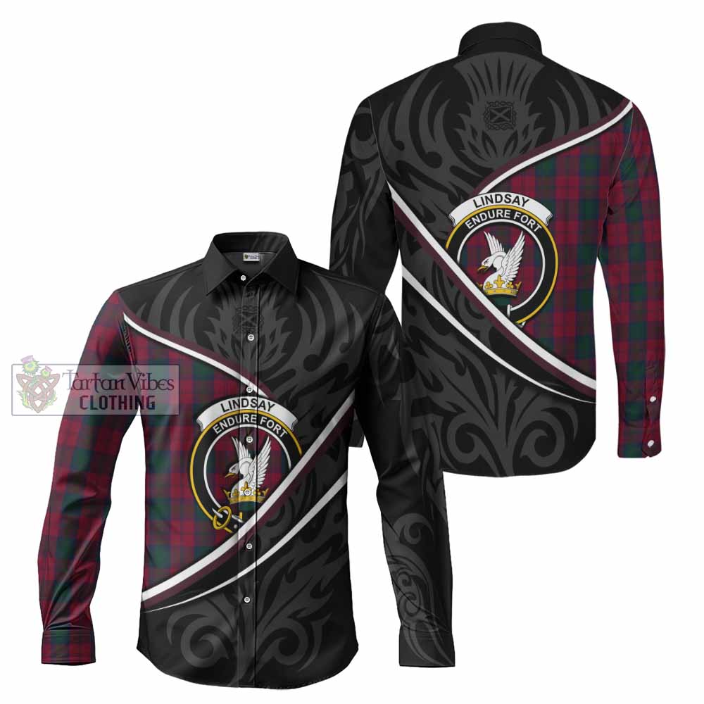 Lindsay Tartan Family Crest Long Sleeve Button Shirts Celtic Scottish Thistle Floral - Tartan Vibes Clothing