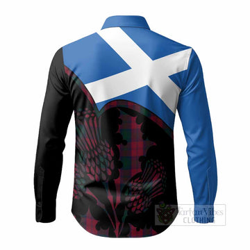 Lindsay Tartan Family Crest Long Sleeve Button Shirts Scotland Thistle Floral Flag Style