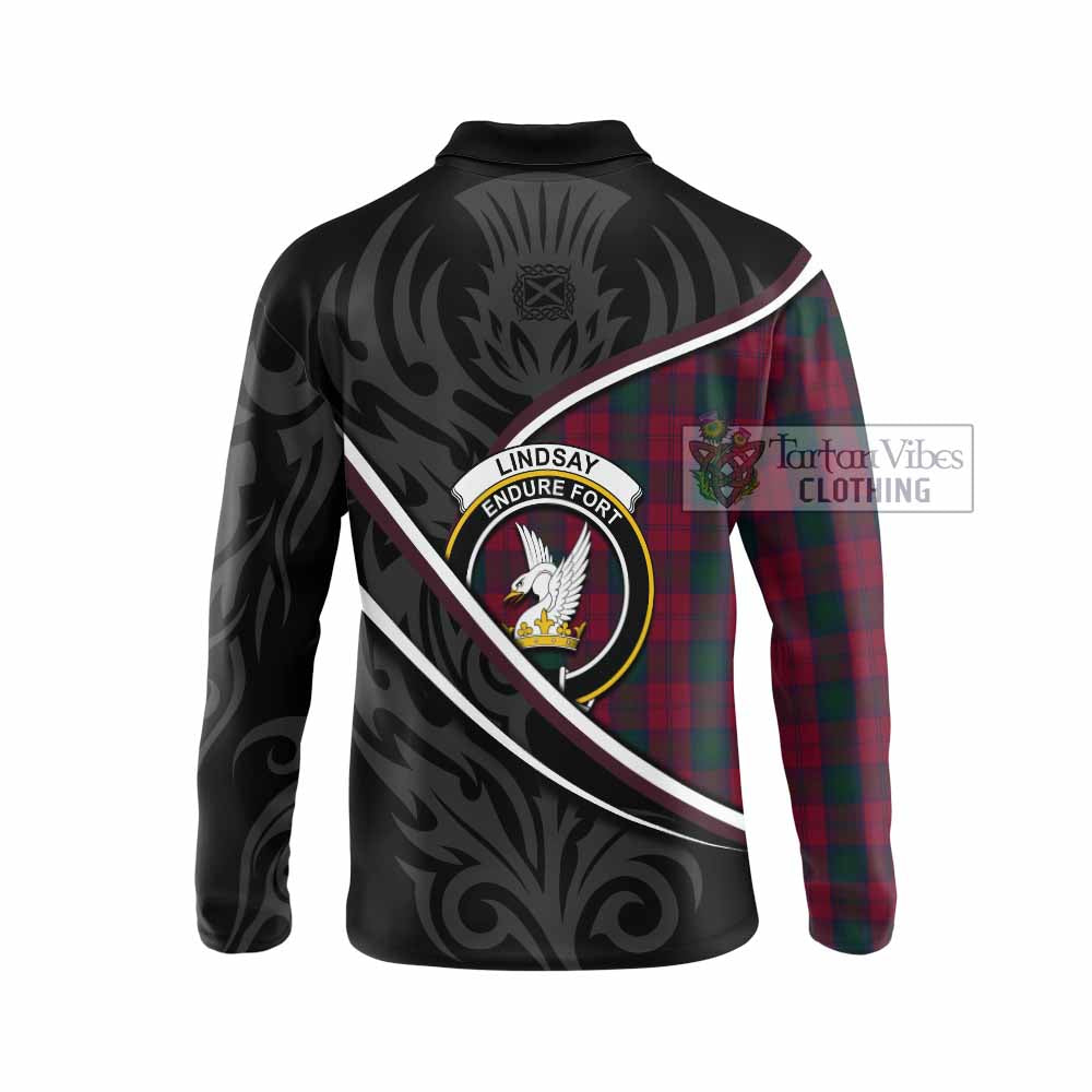 Lindsay Tartan Family Crest Long Sleeve Polo Shirt Celtic Scottish Thistle Floral - Tartan Vibes Clothing