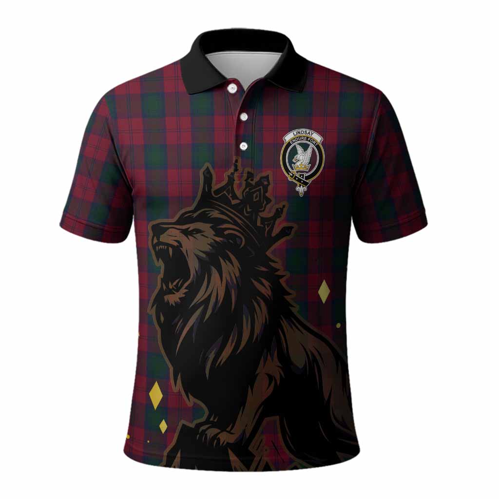 Lindsay Tartan Family Crest Polo Shirt Crowned Lion Roaring