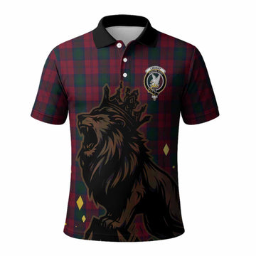 Lindsay Tartan Family Crest Polo Shirt Crowned Lion Roaring