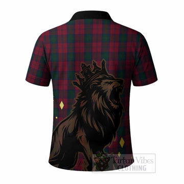 Lindsay Tartan Family Crest Polo Shirt Crowned Lion Roaring