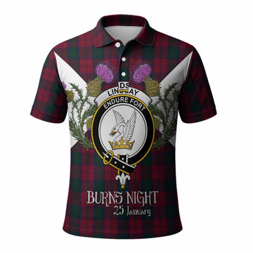 Lindsay Tartan Family Crest Polo Shirt Scottish Burns Night Thistle Floral