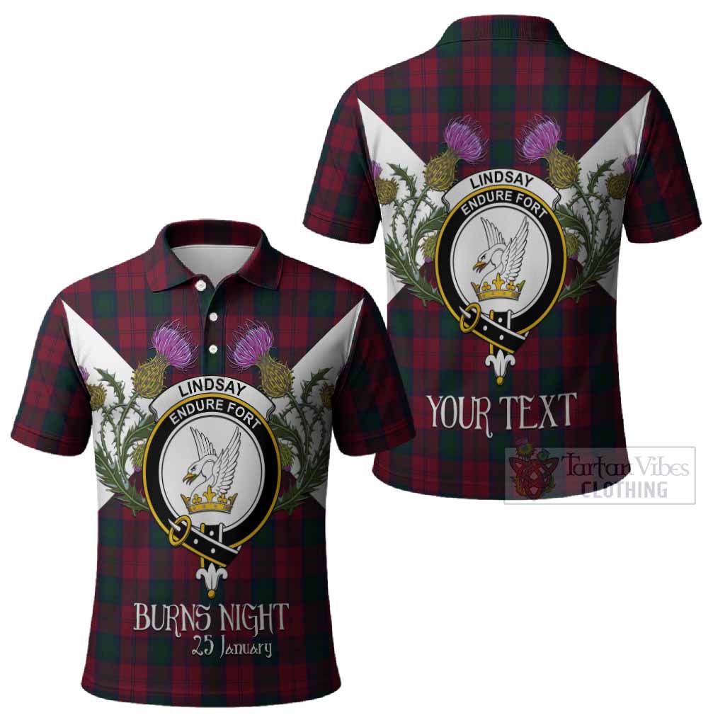 Lindsay Tartan Family Crest Polo Shirt Scottish Burns Night Thistle Floral