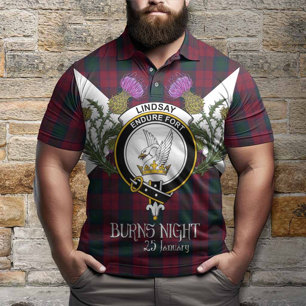 Lindsay Tartan Family Crest Polo Shirt Scottish Burns Night Thistle Floral