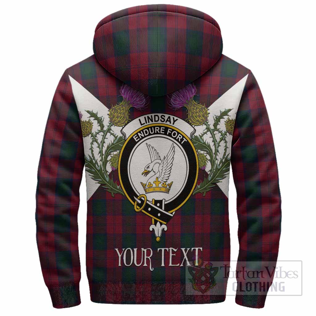 Lindsay Tartan Family Crest Sherpa Hoodie Scottish Burns Night Thistle Floral