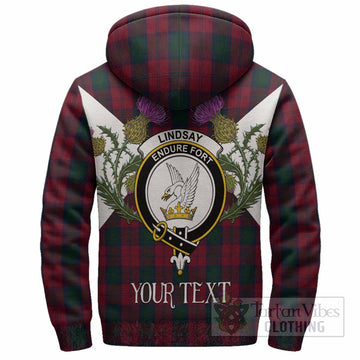 Lindsay Tartan Family Crest Sherpa Hoodie Scottish Burns Night Thistle Floral