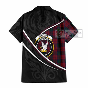 Lindsay Tartan Family Crest Short Sleeve Button Shirt Celtic Scottish Thistle Floral - Tartan Vibes Clothing
