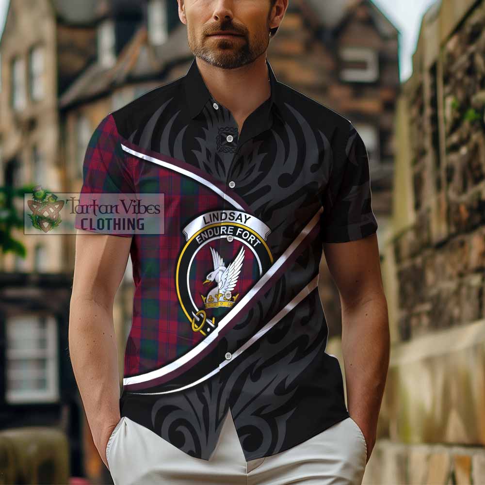 Lindsay Tartan Family Crest Short Sleeve Button Shirt Celtic Scottish Thistle Floral - Tartan Vibes Clothing