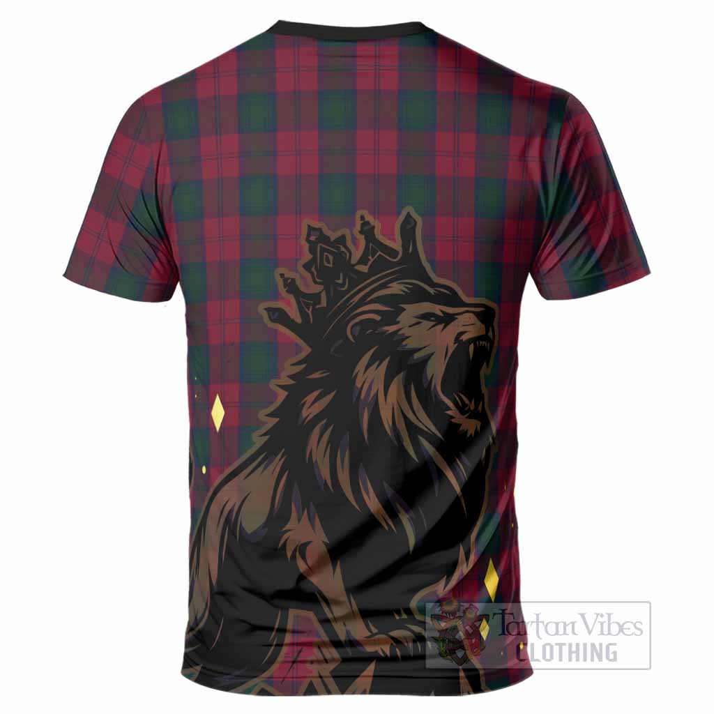 Lindsay Tartan Family Crest T-Shirt Crowned Lion Roaring
