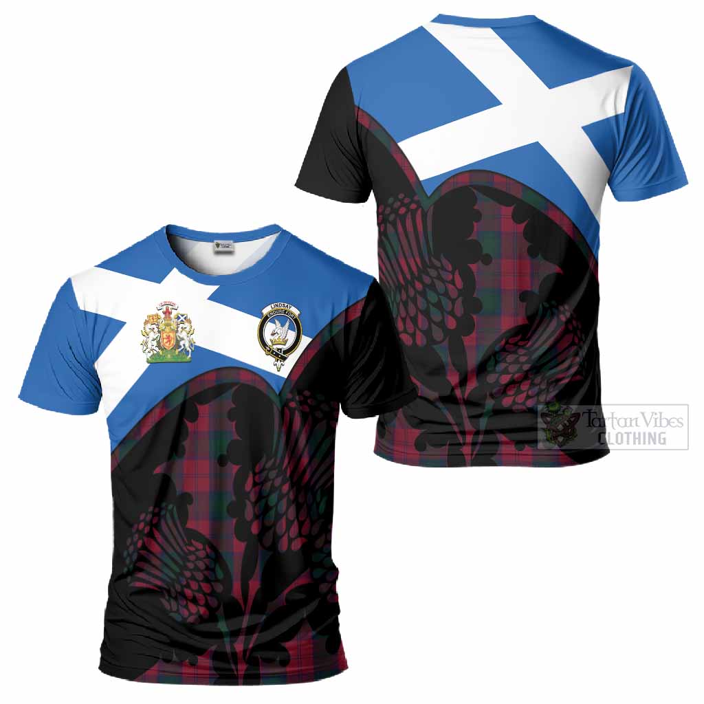 Lindsay Tartan Family Crest T-Shirt Scotland Thistle Floral Flag Style