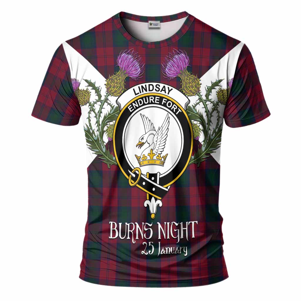 Lindsay Tartan Family Crest T-Shirt Scottish Burns Night Thistle Floral