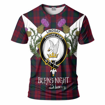 Lindsay Tartan Family Crest T-Shirt Scottish Burns Night Thistle Floral