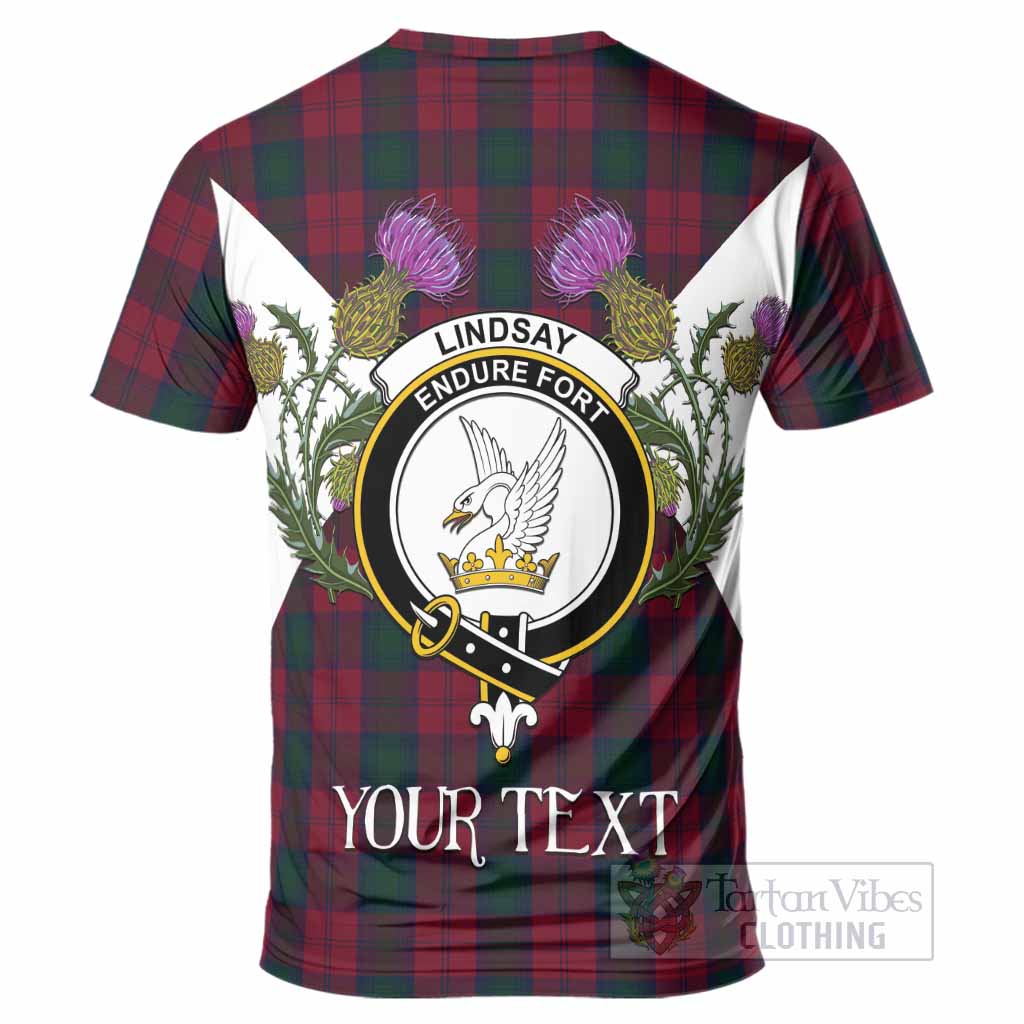 Lindsay Tartan Family Crest T-Shirt Scottish Burns Night Thistle Floral