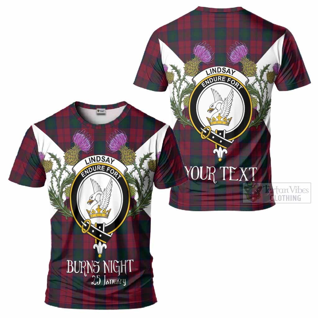 Lindsay Tartan Family Crest T-Shirt Scottish Burns Night Thistle Floral