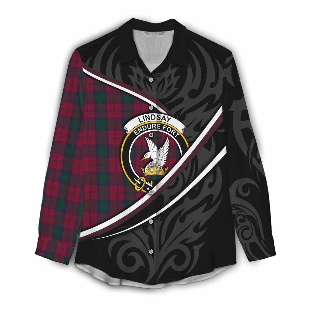 Lindsay Tartan Family Crest Women Casual Shirt Celtic Scottish Thistle Floral - Tartan Vibes Clothing