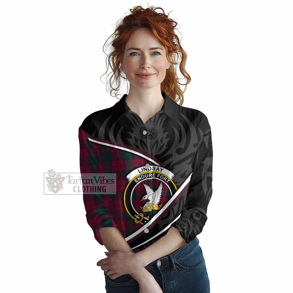 Lindsay Tartan Family Crest Women Casual Shirt Celtic Scottish Thistle Floral - Tartan Vibes Clothing