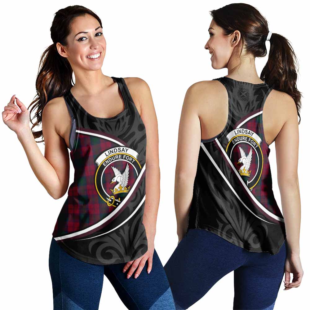 Lindsay Tartan Family Crest Women Racerback Tanks Celtic Scottish Thistle Floral - Tartan Vibes Clothing