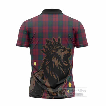 Lindsay Tartan Family Crest Zipper Polo Shirt Crowned Lion Roaring