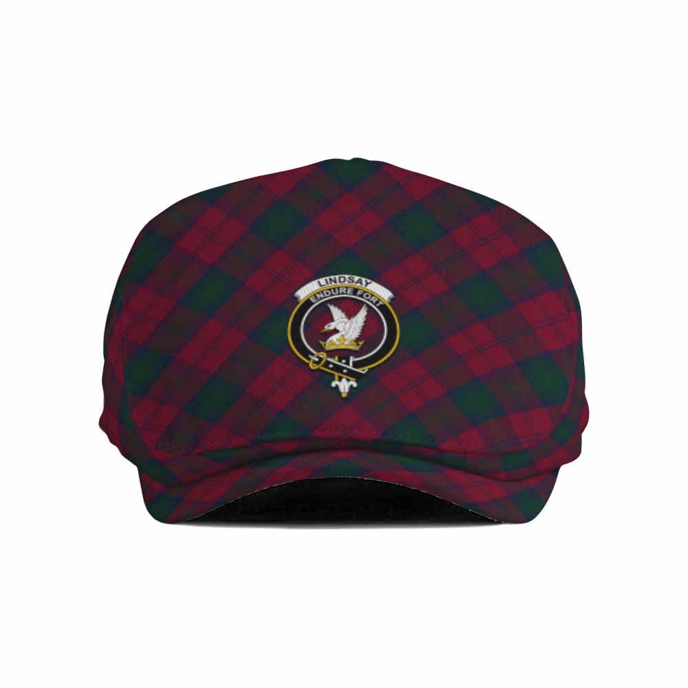 Lindsay Tartan Flat Cap, Jeff Cap Cross Style with Family Crest - Tartan Vibes Clothing