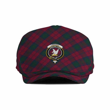 Lindsay Tartan Flat Cap, Jeff Cap Cross Style with Family Crest
