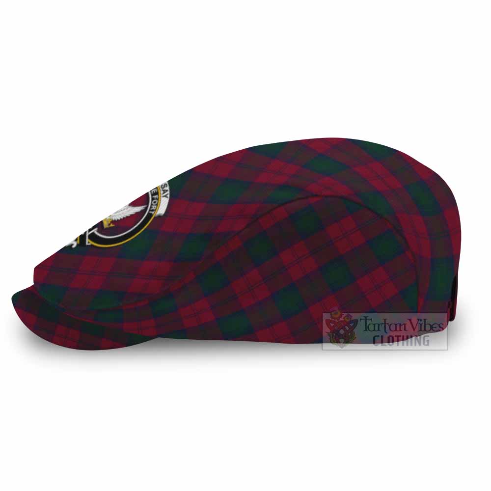 Lindsay Tartan Flat Cap, Jeff Cap Cross Style with Family Crest - Tartan Vibes Clothing