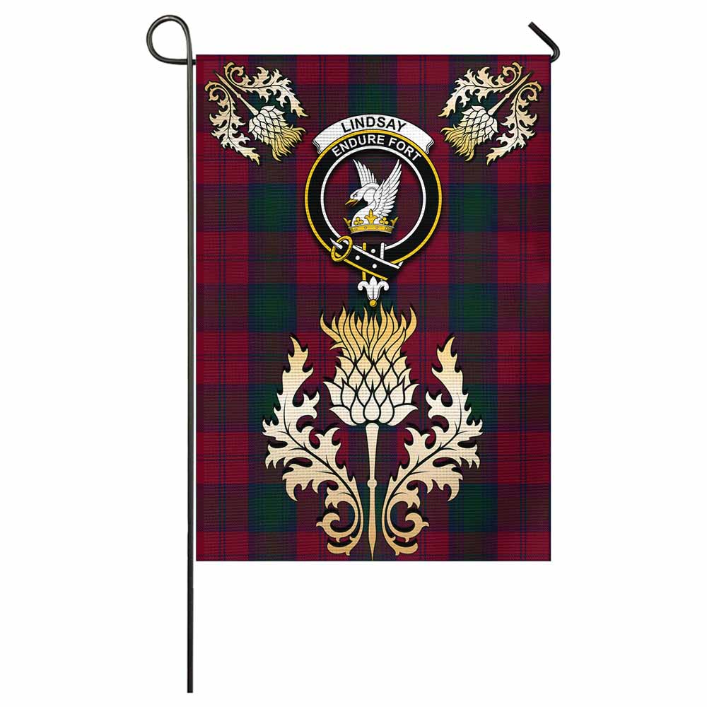 Lindsay Tartan Garden Flag with Golden Regal Scottish Thistle Emblem - Tartan Vibes Clothing