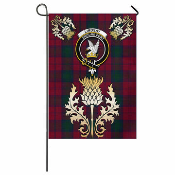 Lindsay Tartan Garden Flag with Golden Regal Scottish Thistle Emblem