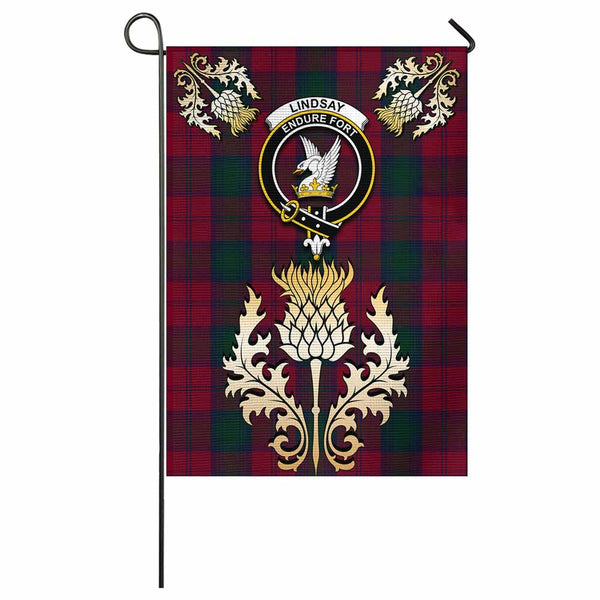 Lindsay Tartan Garden Flag with Golden Regal Scottish Thistle Emblem - Tartan Vibes Clothing