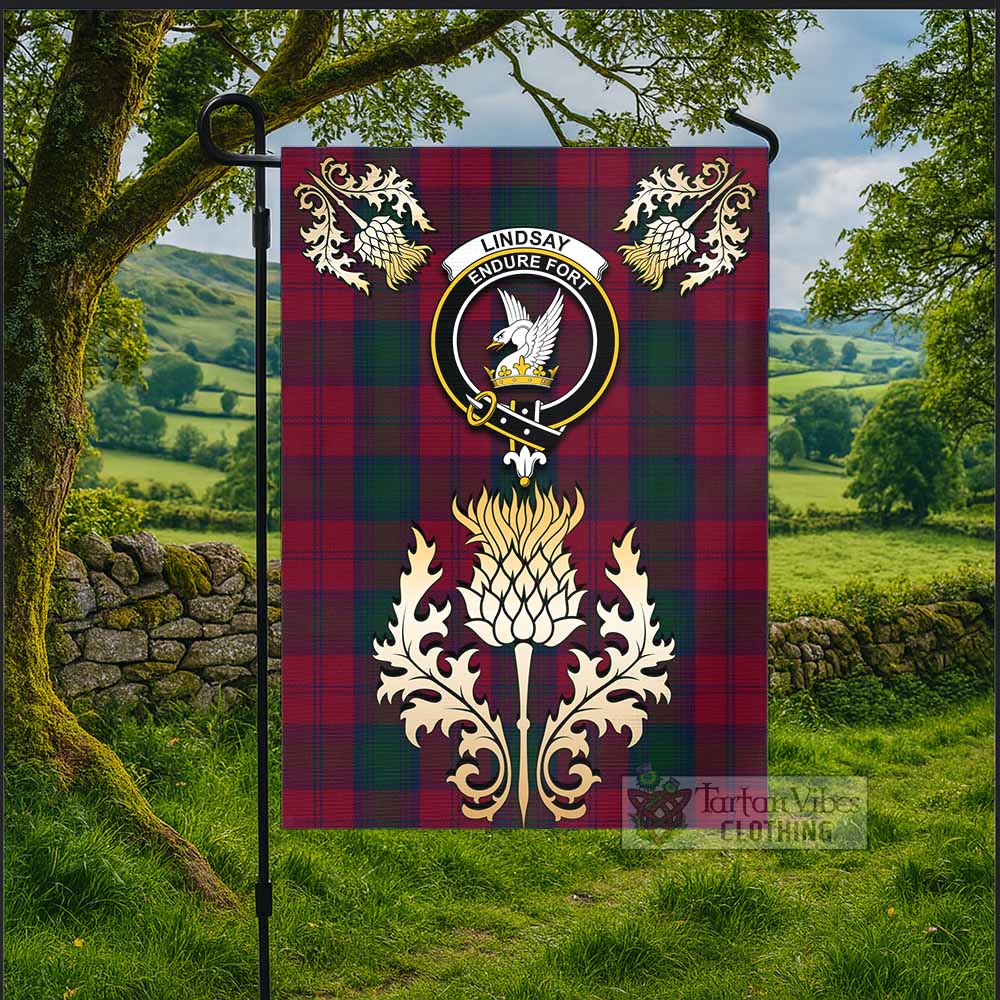 Lindsay Tartan Garden Flag with Golden Regal Scottish Thistle Emblem - Tartan Vibes Clothing