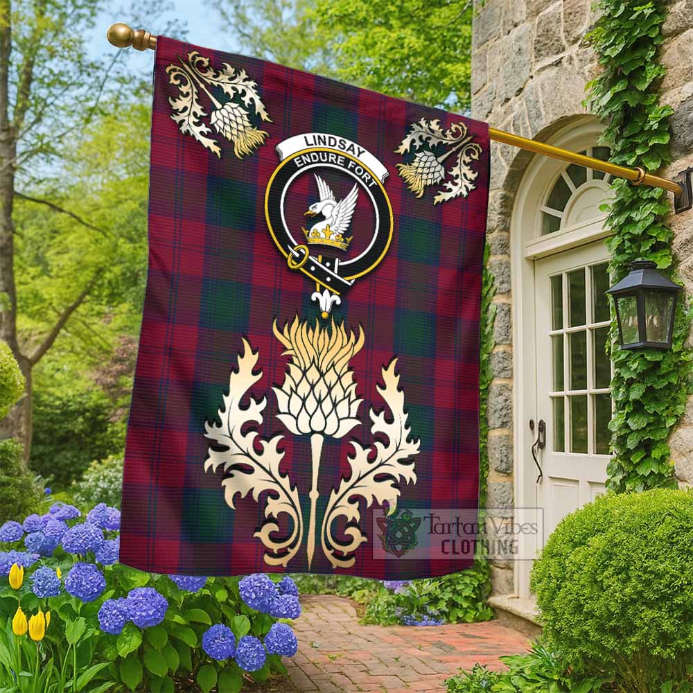 Lindsay Tartan Garden Flag with Golden Regal Scottish Thistle Emblem - Tartan Vibes Clothing