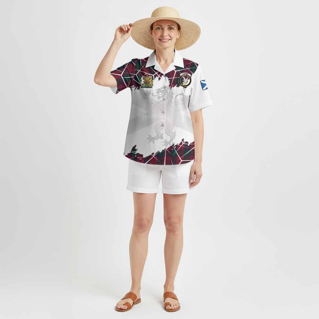Lindsay Tartan Hawaiian Shirt with Family Crest and Lion Rampant Grunge Style