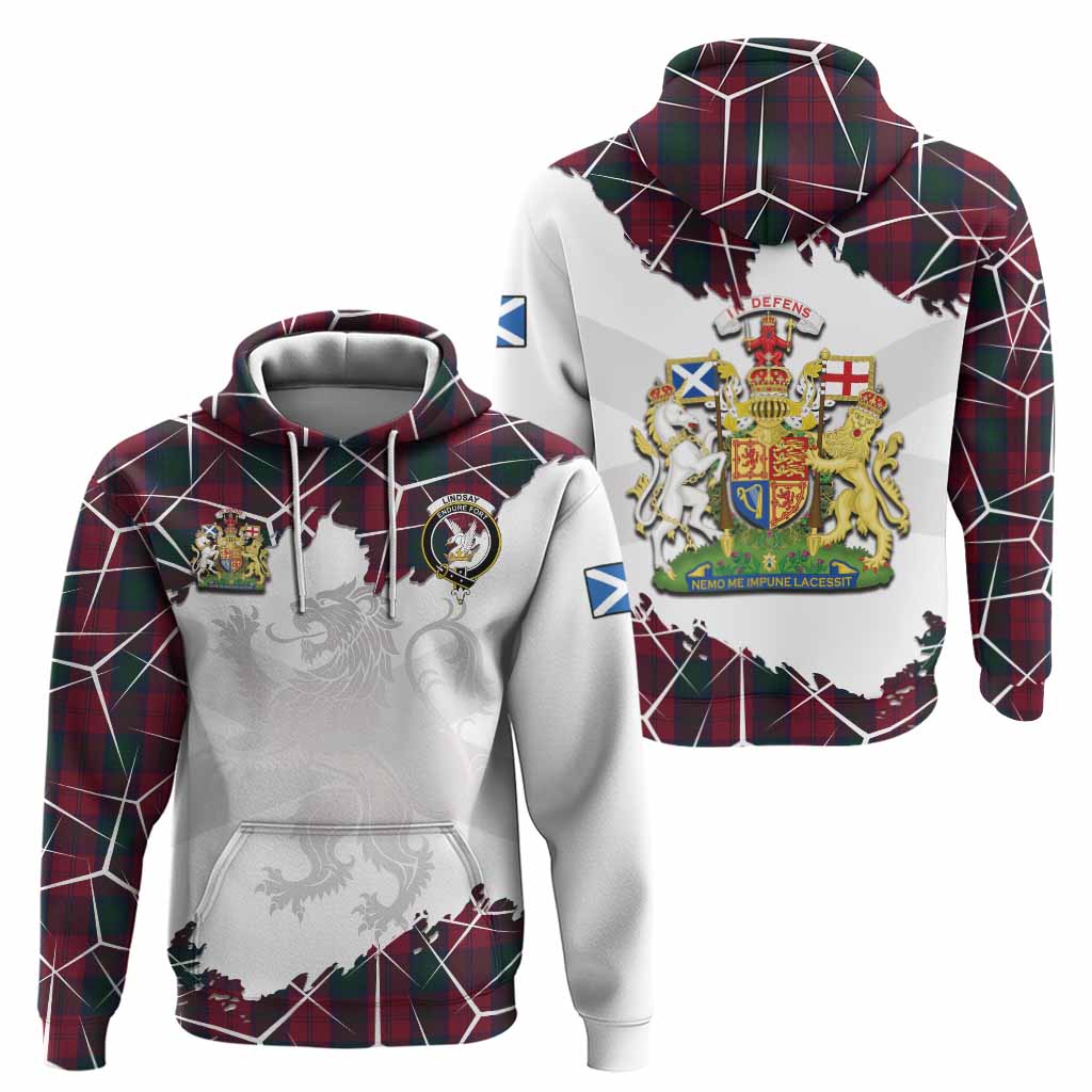Lindsay Tartan Hoodie with Family Crest and Lion Rampant Grunge Style