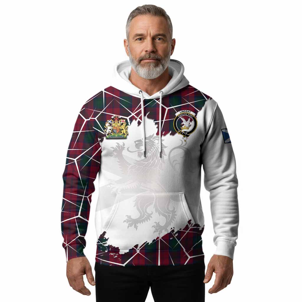 Lindsay Tartan Hoodie with Family Crest and Lion Rampant Grunge Style