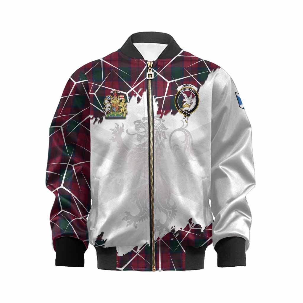 Lindsay Tartan Kid Bomber Jacket with Family Crest and Lion Rampant Grunge Style
