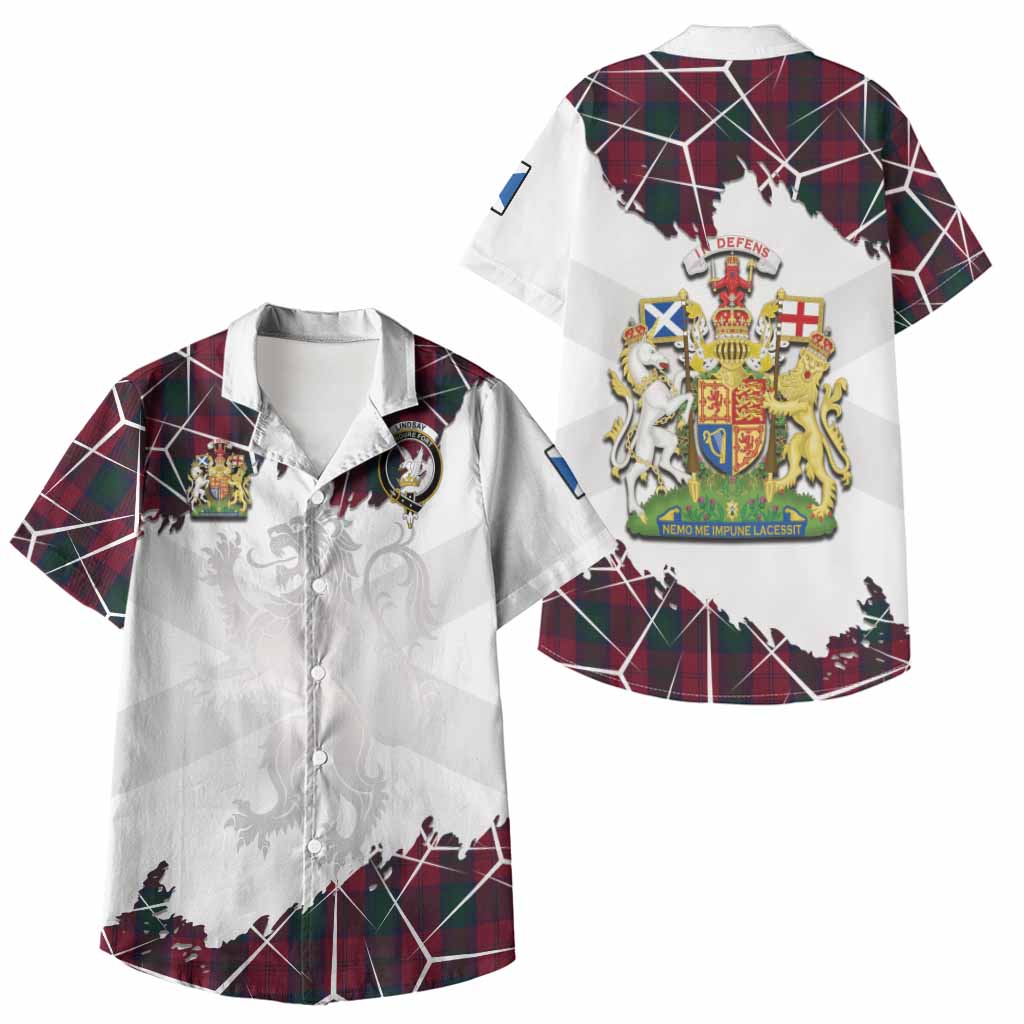 Lindsay Tartan Kid Hawaiian Shirt with Family Crest and Lion Rampant Grunge Style